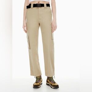 Aritzia TNA Fatigue Olive Green High Rise Cargo Pant Black Belted Size 2XL NWT